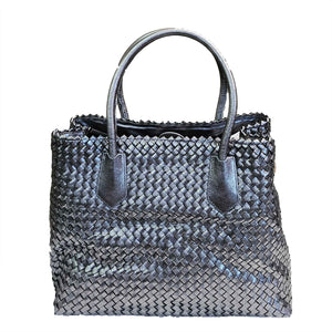 Pons Quintana, Flechtleder-Tasche in Silber