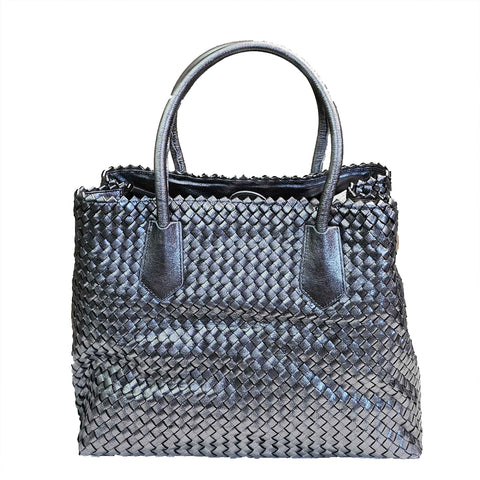 Pons Quintana, Flechtleder-Tasche in Silber