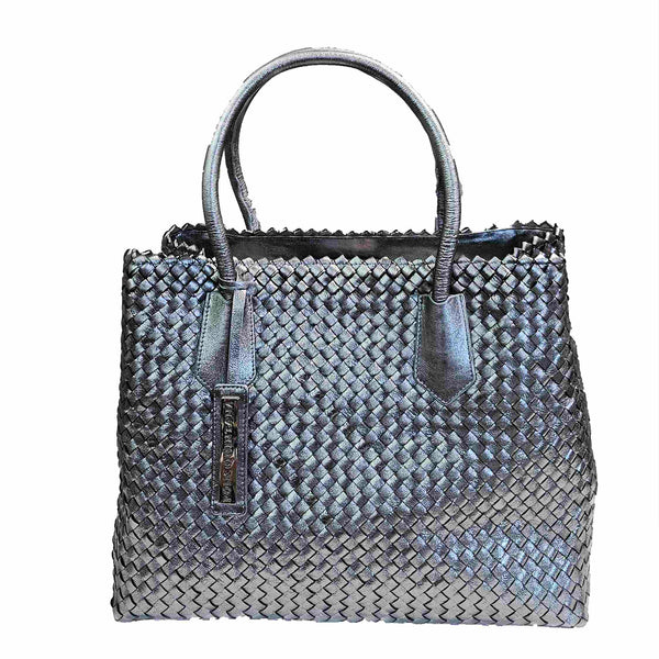 Pons Quintana, Flechtleder-Tasche in Silber