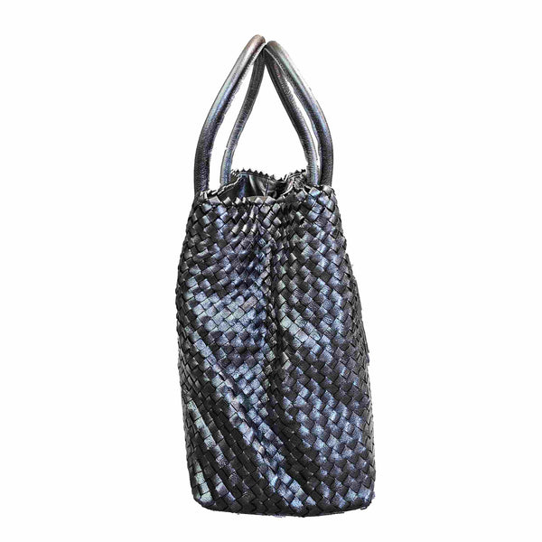 Pons Quintana, Flechtleder-Tasche in Silber