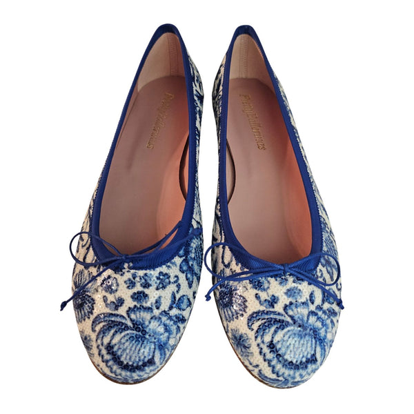 Pretty Ballerina, Royalblau Weiß gemustert mit Pailetten