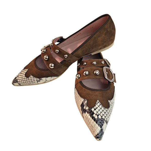 Pretty Ballerina, spitzer Ballerina aus Wildleder in cognac