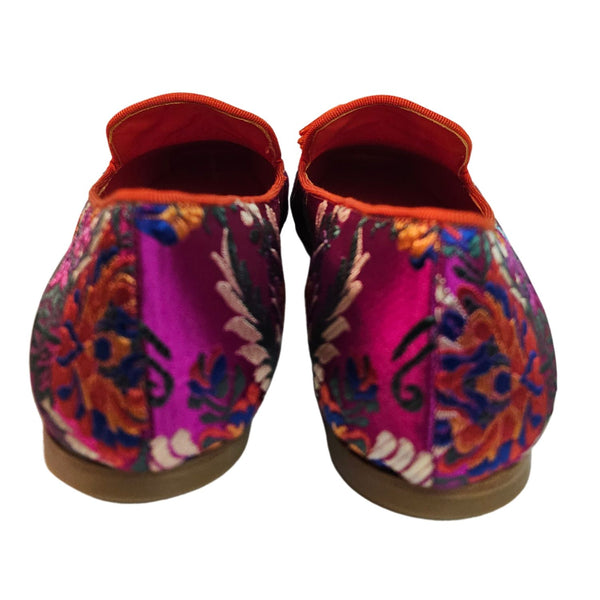 Prosperine,fuchsiafarbener Satin-Loafer mit floralem Muster