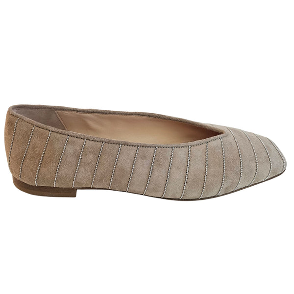 Prosperine, Wildleder Ballerina in Beige mit silbernen Zierfäden