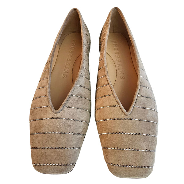 Prosperine, Wildleder Ballerina in Beige mit silbernen Zierfäden