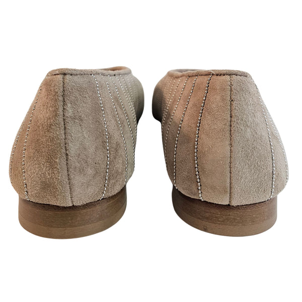 Prosperine, Wildleder Ballerina in Beige mit silbernen Zierfäden