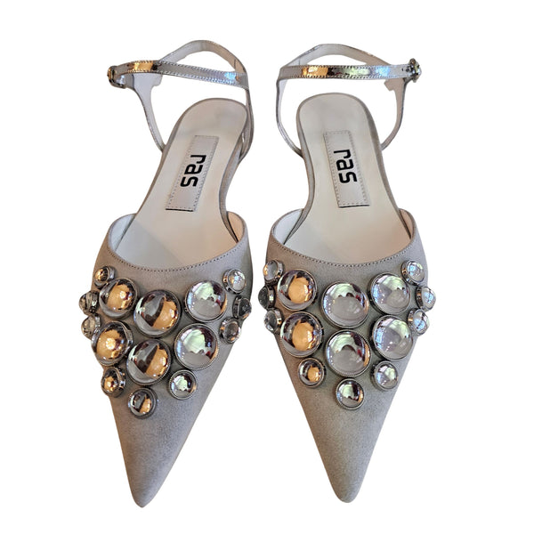 RAS, Flat-Sling in Silber aus Wildleder