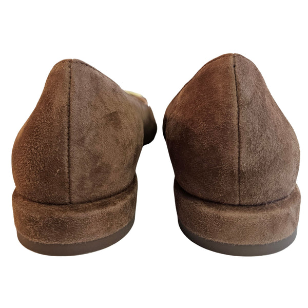 Fabio Rusconi, Wildleder Flat-Ballerina mit mattgoldener Zierspange in Cognac