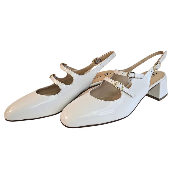 Fabio Rusconi, Sling-Lackschuh mit verstellbaren Riemchen in Weiß