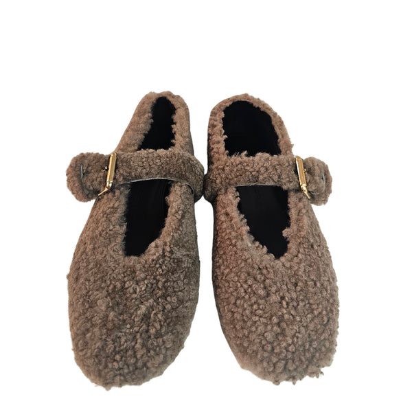 Fabio Rusconi, Riemchenschuh aus Lammfell, Taupe