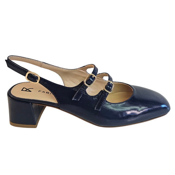 Fabio Rusconi, Sling-Lackschuh mit verstellbaren Riemchen in Dunkelblau