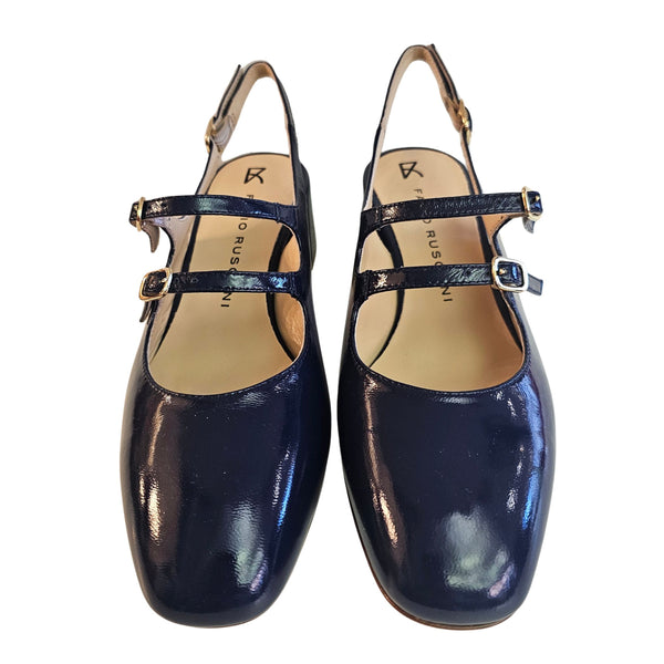 Fabio Rusconi, Sling-Lackschuh mit verstellbaren Riemchen in Dunkelblau