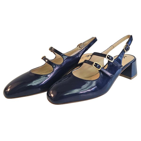 Fabio Rusconi, Sling-Lackschuh mit verstellbaren Riemchen in Dunkelblau