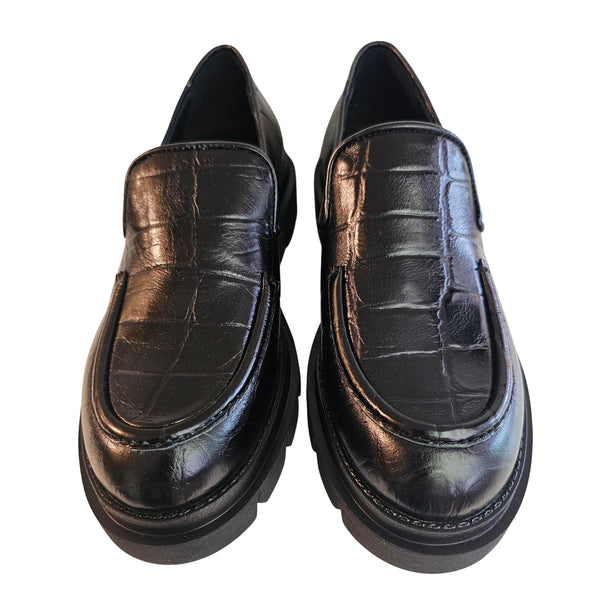 Pedro Miralles, schwarzer Loafer mit Krokoprägung