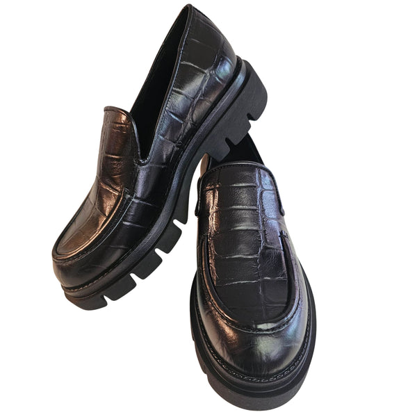 Pedro Miralles, schwarzer Loafer mit Krokoprägung
