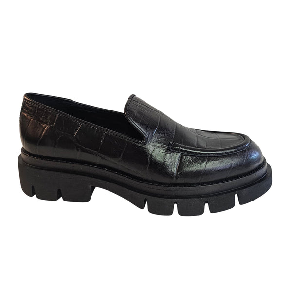 Pedro Miralles, schwarzer Loafer mit Krokoprägung