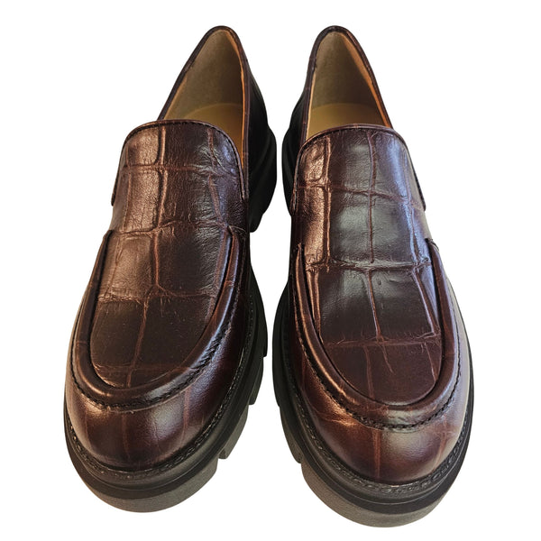 Pedro Miralles, brauner Loafer mit Krokoprägung