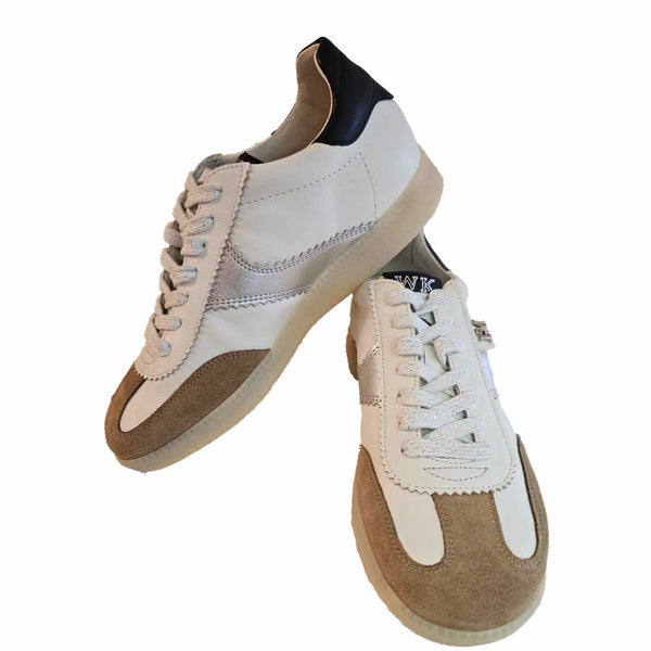 Weekend, weiße Sneaker mit silber/sand/schwarzen Applikationen