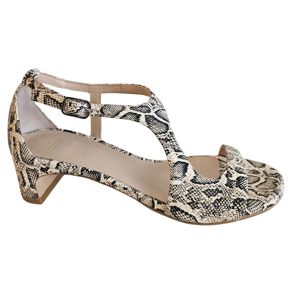 Zinda, Sandalette mit Snakeprint in Natur und Schwarz