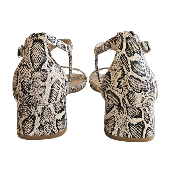 Zinda, Sandalette mit Snakeprint in Natur und Schwarz