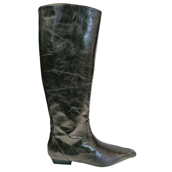 ZINDA, flacher Stiefel in dunklem Olive