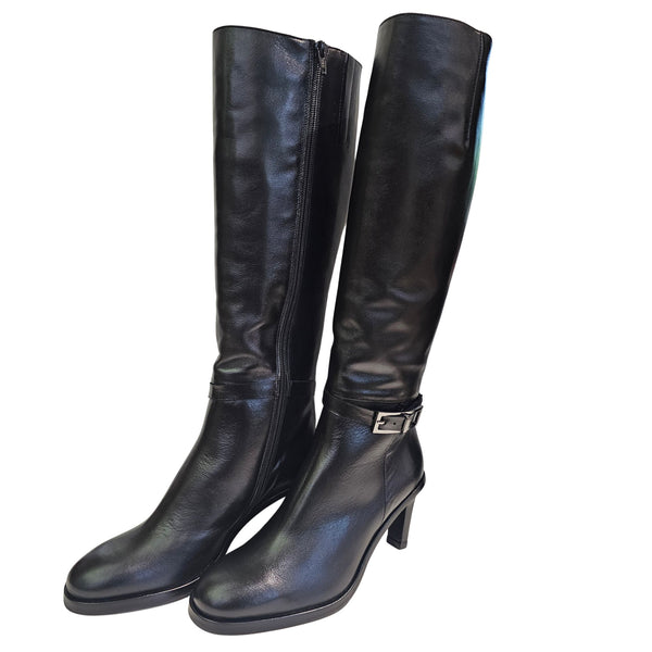 ZINDA, schwarzer Lederstiefel mit Zierschnalle
