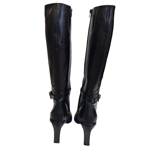 ZINDA, schwarzer Lederstiefel mit Zierschnalle