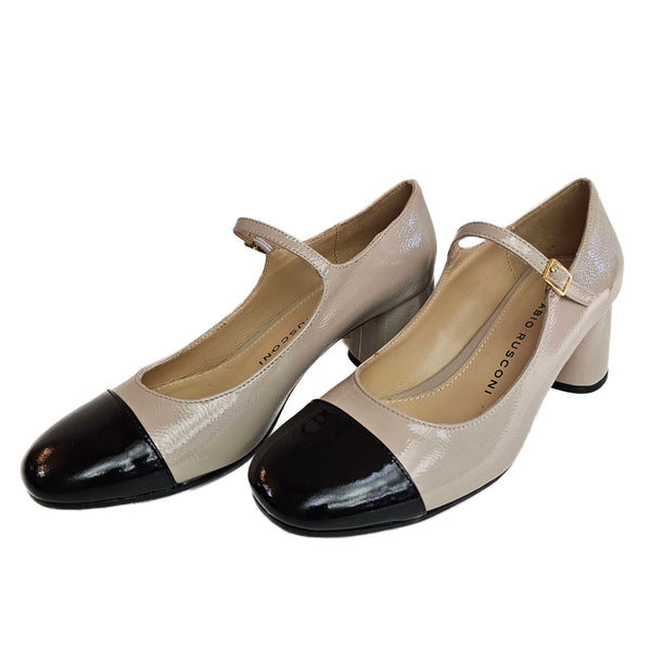 Fabio Rusconi, Riemchen-Pumps in Taupe-Schwarz