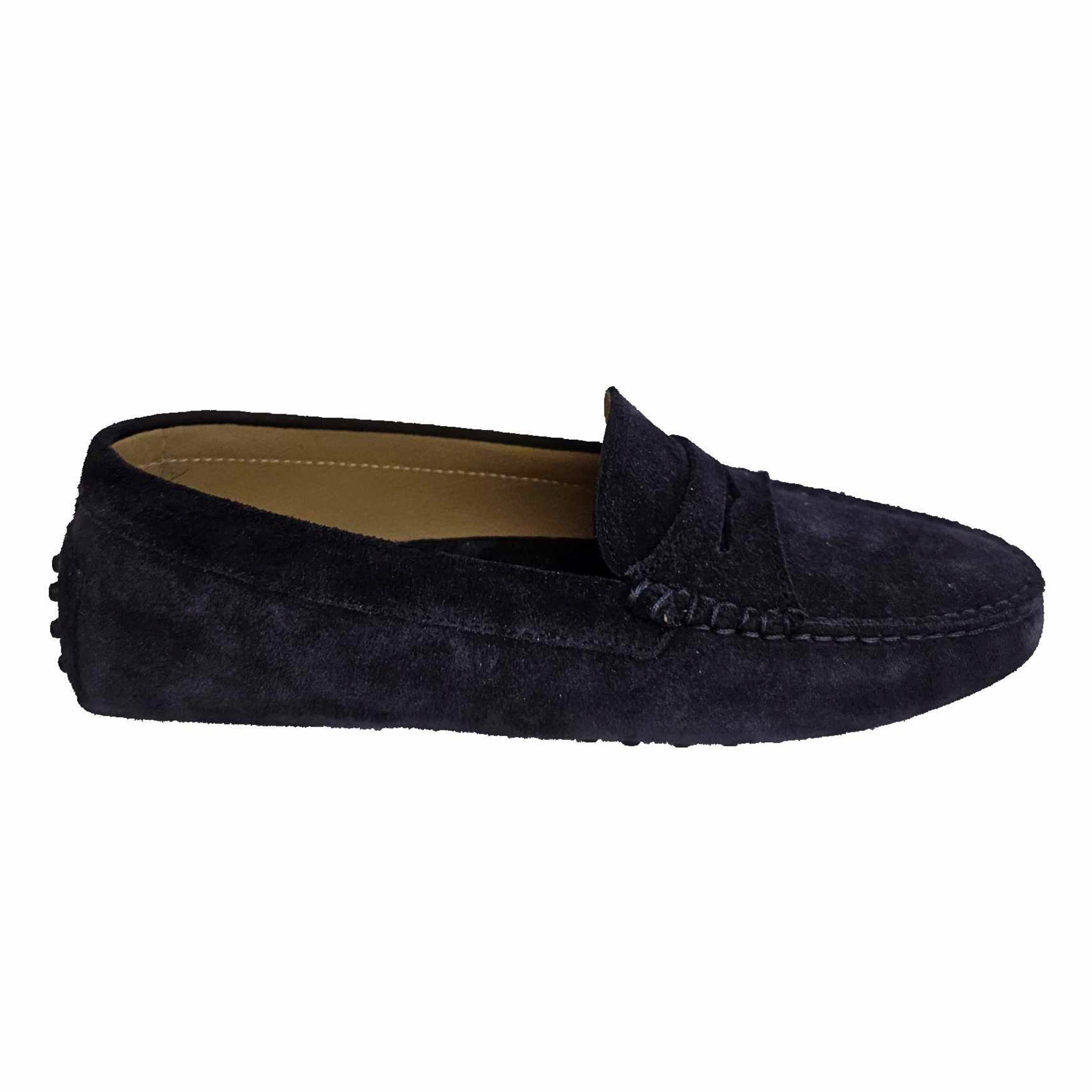 Milliways, dunkelblaue Wildleder-Slipper mit Noppen