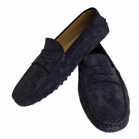 Milliways, dunkelblaue Wildleder-Slipper mit Noppen