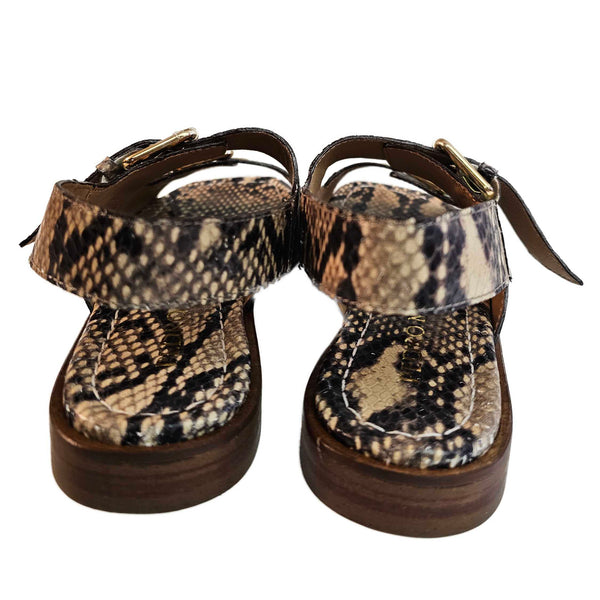 Pedro Miralles, flache Sandalette in Snakeprint Schwarz-Beige