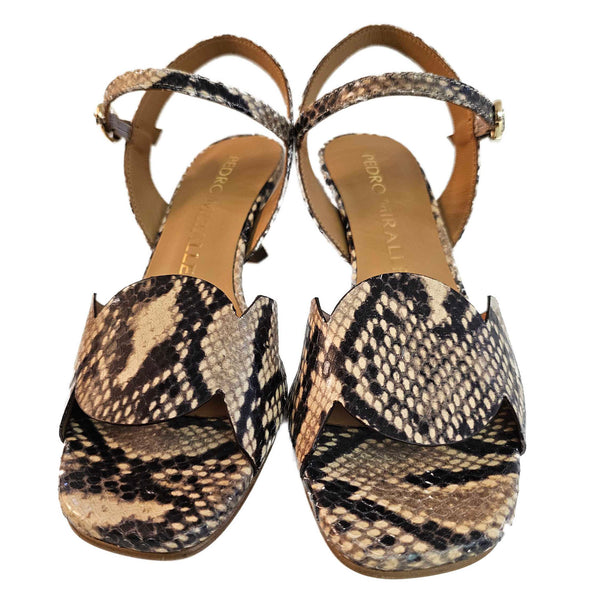 Pedro Miralles, elegante Sandalette in Snakeprint Schwarz-Beige