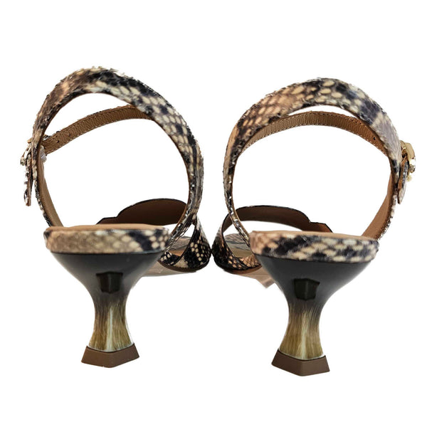 Pedro Miralles, elegante Sandalette in Snakeprint Schwarz-Beige