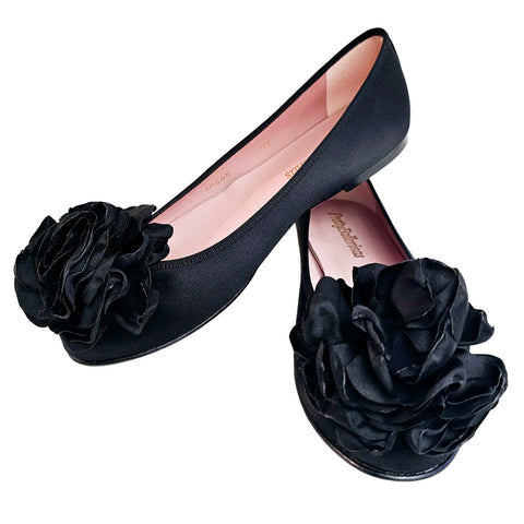 Pretty Ballerina, runder Ballerina in Schwarz mit Satinblüte