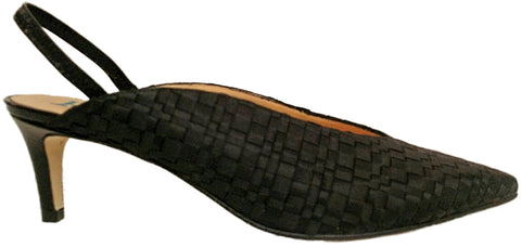 Paco Gil, schwarzer Sling aus geflochtenem Satin