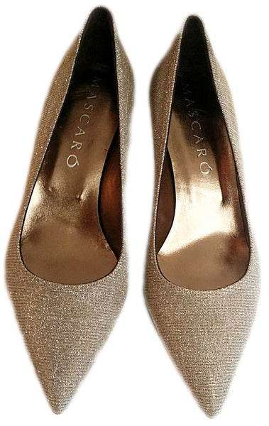 Mascaro, spitzer Pumps aus Lurex in Silber-Gold