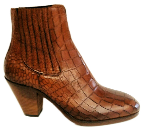 Ghost, Stiefelette mit Crocoprägung in Cognac