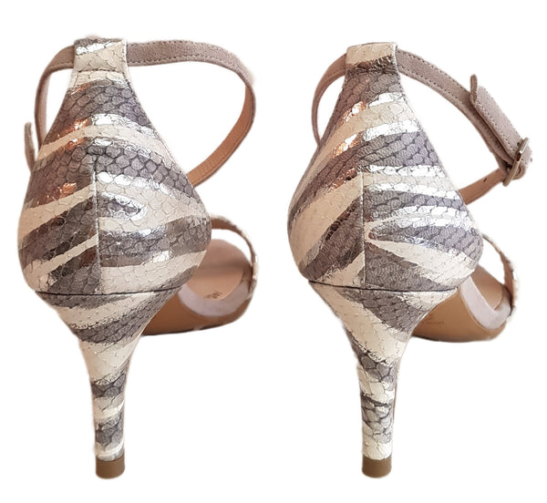 Lodi, Sandalette, Echsenprägung in Grau-Silber-Offwhite
