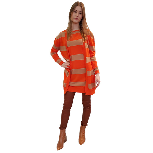 Tabaroni, Cardigan in Beige-Orange mit silbernem Lurexfaden