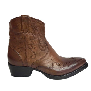 Ducanero, braune Cowboystiefelette mit Lederapplikationen und Stickerei