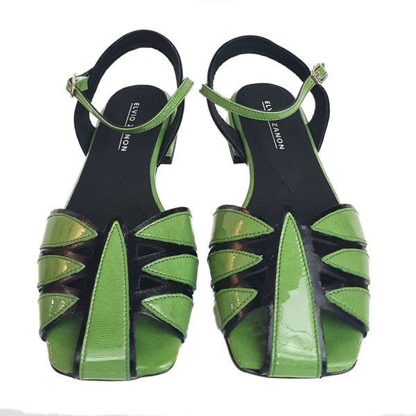 Elvio Zanon, Sandalette aus grünem Lackleder