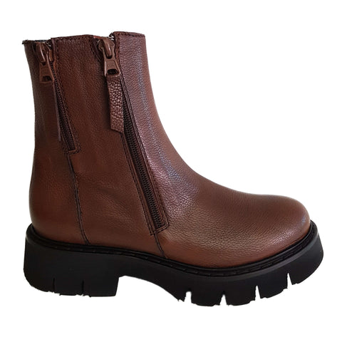 Gior M, cognacfarbene Stiefelette in genarbtem Leder