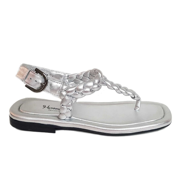 Homers, geflochtene Zehenteiler-Sandalette in Silber