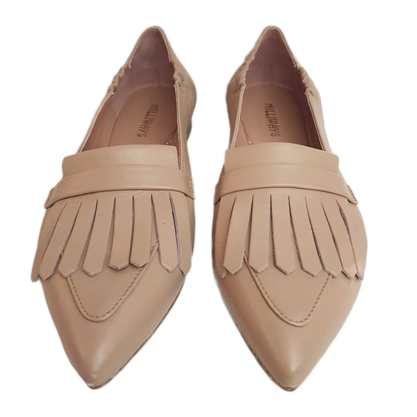 Milliways, nudefarbener Nappalederslipper mit Fransenlasche