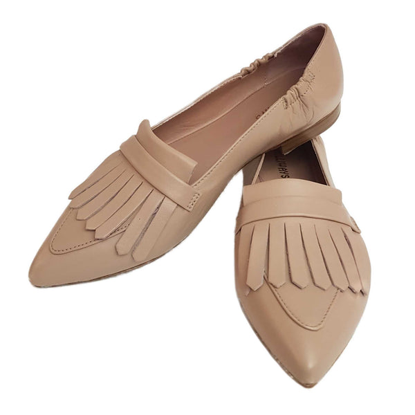 Milliways, nudefarbener Nappalederslipper mit Fransenlasche