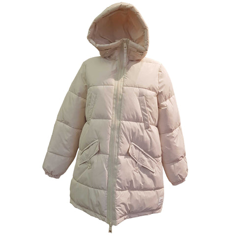 OOF Wear, knielange Steppjacke mit Kapuze in Creme