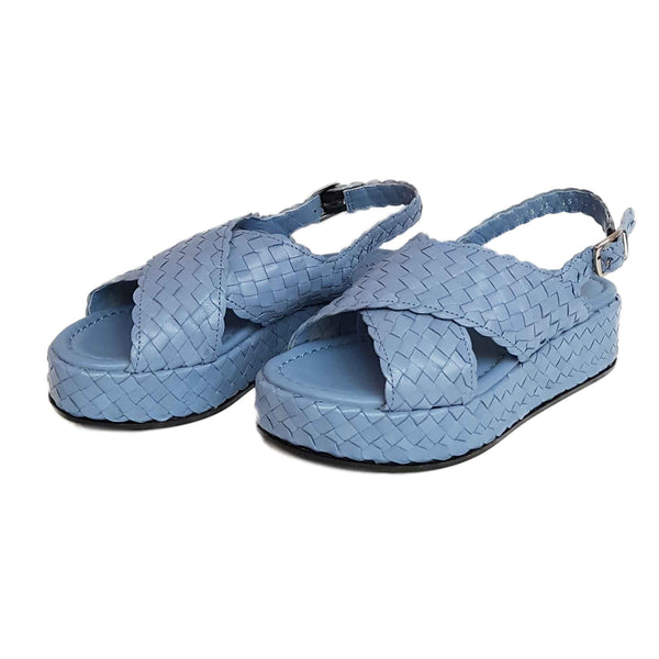 Pons Quintana, Flechtleder Plateau-Sandalette in Hellblau