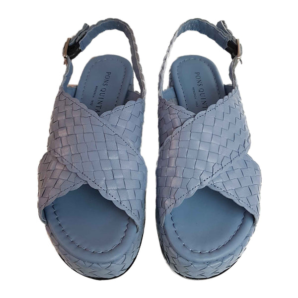 Pons Quintana, Flechtleder Plateau-Sandalette in Hellblau