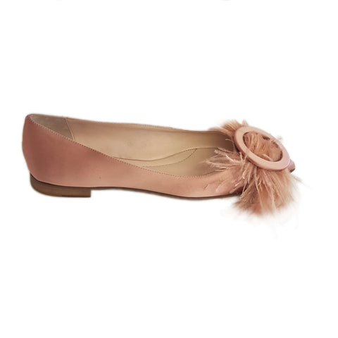 Prosperine, Satin-Ballerina mit Marabufedern in Nude