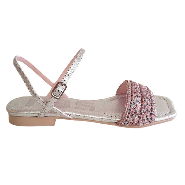 RAS, flache Riemchensandalette in Silber-Rosé